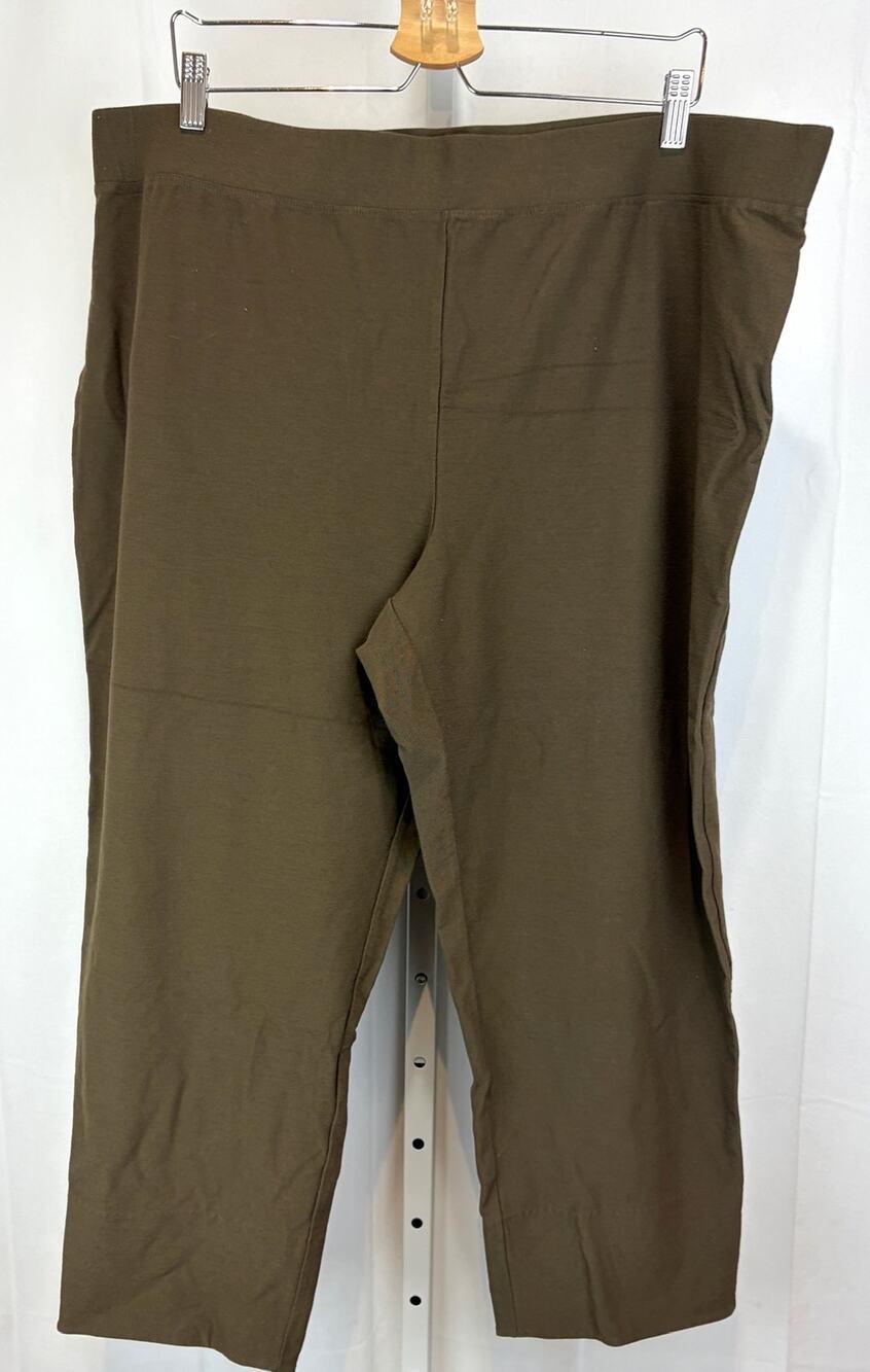EILEEN FISHER Ankle Crop Pants Washable Stretch Crepe Olive Green Size 2X Plus